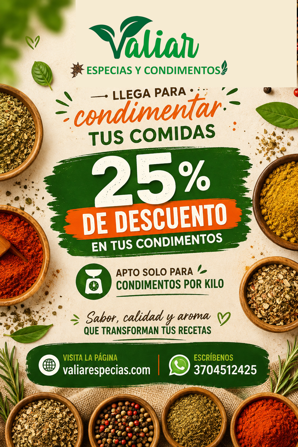 25% DE DESCUENTO EN CONDIMENTOS